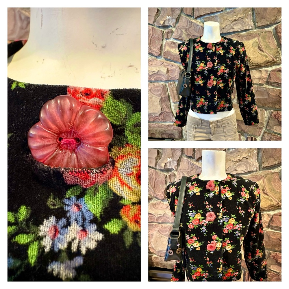 Vintage Unique Velvet Crop Jacket Blazer Women's Small Floral Gorgeus